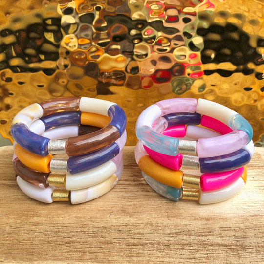 Summer Bangles Color Block Bracelet Acrylic Colorful Stack Customized Beach Bracelets