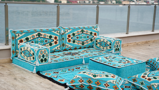 Turkuoise Arabic Sofa Set, Majlis, Floor Pillows, Moroccan Home Decor Sofa, Oriental Couch, Bench Cushion, Ethnic Cushion