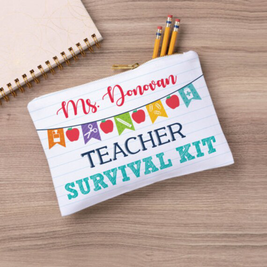 Teacher Survival Kit Large Zipper Pouch, Custom Name Pencil Case, Stationery Zip Personalized School Supplies, Back To