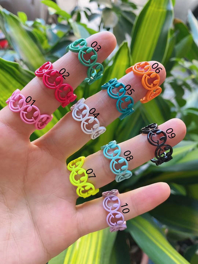 5-10Pcs, New Color Smiley Face Ring For Women Metal Happy Adjustable Open Rings Best Friend Gift Jewelry Accessoris