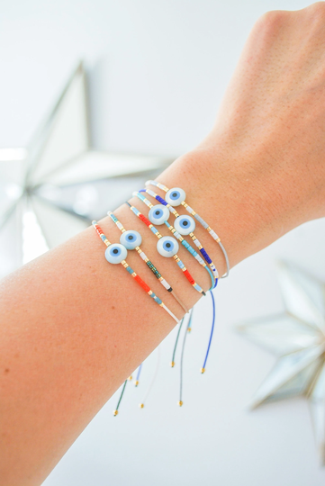 Evil Eye Bracelet, Dainty Bracelet, Evil Jewelry, String Bracelet.adjustable Bracelet, Mother Of Pearl, Charm Bracelet, Blue
