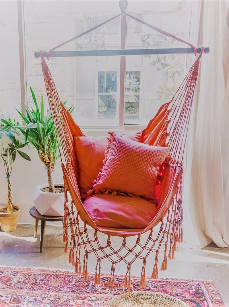 Hammock Chair, Hanging Macrame Hammock Swing Bedroom Swing, Indoor Chair Hammock, Boho Pink