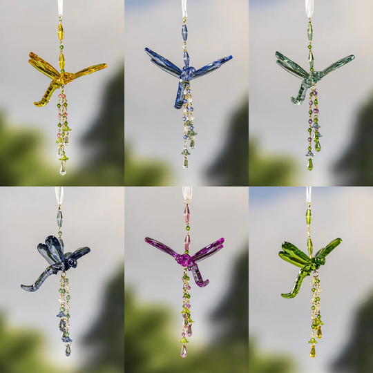 6.75" Long Acrylic Dragonfly Ornament with Dangling Beads in 6 Asst Colors - 4x4x6.75