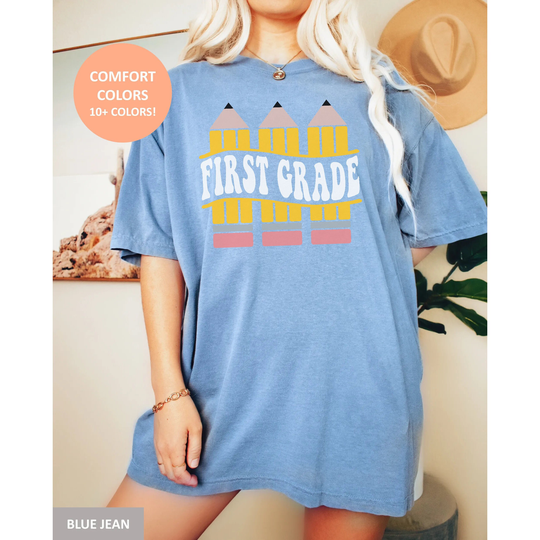 First Grade Pencil Teacher Shirt, Comfort Colors Tee, Back To School Gift For Appreciation, Hello 1st Teaching Outfit