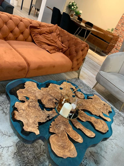 Olive Wood Table, Epoxy Mid Table, Artwork Desing Table, Unique Art Table, Coffee Resin Table, Desing Table