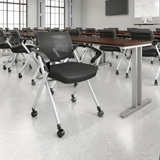 Corporate Mesh Back Folding Office Chairs Set of 2 in Black Nylon