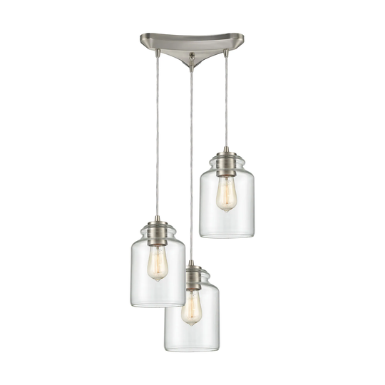 Josie 3-Light Triangular Mini Pendant Fixture in Satin Nickel with Clear Glass