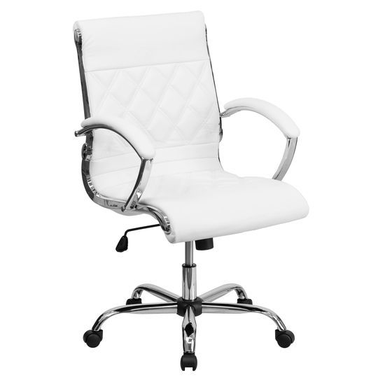 Designer Mid Back Diamond Patterned White Leather Executive Adjustable Swivel Office Chair
