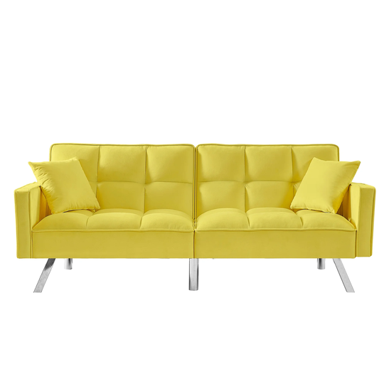 Modern Velvet Sofa Couch Bed with Armrests and 2 Pillows