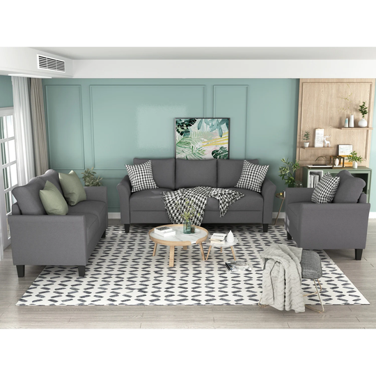 3 Pieces Polyester-blend Sofa Set, with Arm Chair & Loveseat and 3 People Sofa