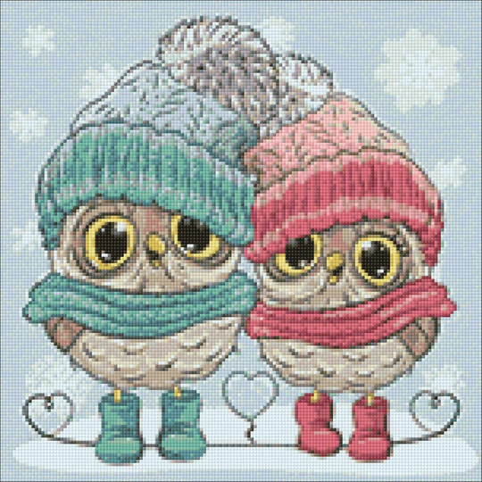 Christmas Owls Diamond Painting Set By Wizardi. Wd2338 Art Kit. Winter Animals in Snow Kit