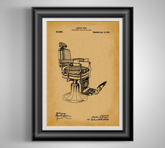 Barber Shop Decor Barber's Chair Patent Print Hair Stylist Gift For Dresser Vintage Koken Antique Bathroom