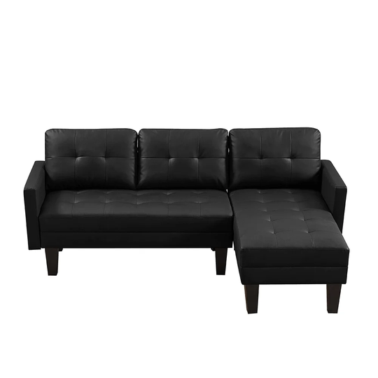 Faux Leather L-shape Sectional sofa bed Chaise Lounge with Ottoman