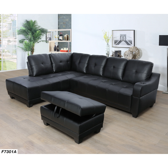 Sectional Sofa Set with Cup Holder,Left Facing,Black(7301A)