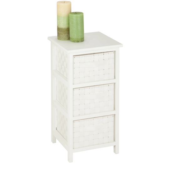 Small Storage Cabinet with Wooden Frame & Woven Fabric Drawers, White - N/A