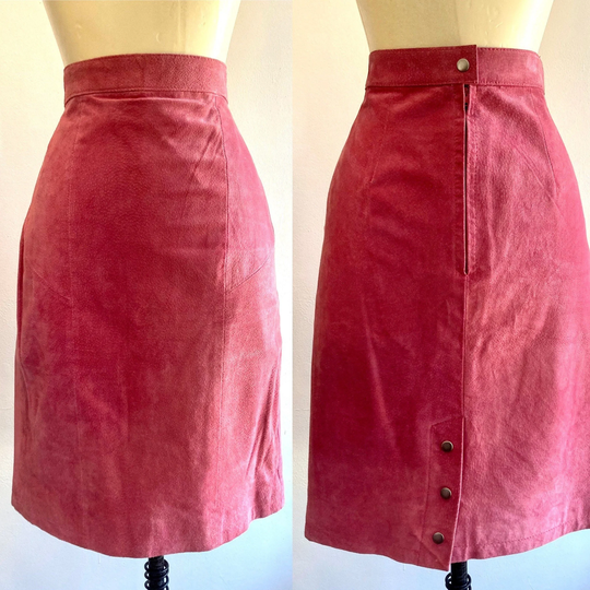 Vintage 80S Hot Pink Suede Pencil Skirt/Snap Detail Lined