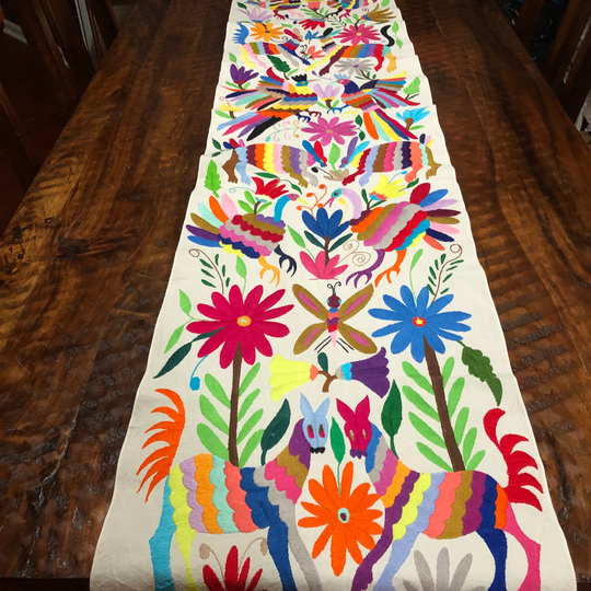 Otomi Hand Embroidered Table Runner /Bed Scarf/Frame-Able Art With Multi-Color Embroidery | Approx. 73" X 16.5"