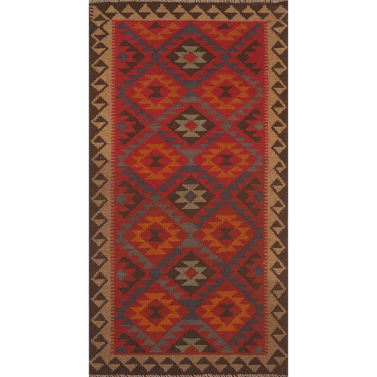 Colorful Kilim Geometric Area Rug Hand-woven Wool Foyer Carpet - 3'7" x 7'2"