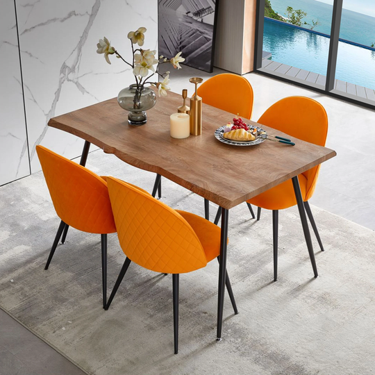 Shape Irregular MDF Dining Table with Metal Legs and Wood Table Top