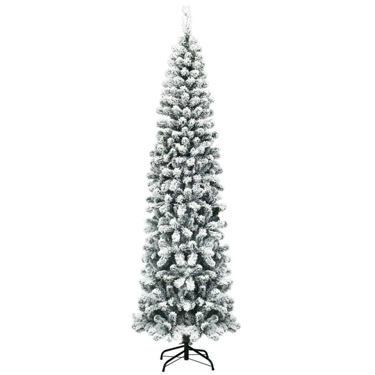 7.5 ft Unlit Hinged Snow Flocked Artificial Pencil Christmas Tree with 641 Tips - 7.5 ft