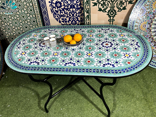 Dining Mosaic Table Oval For Outdoor & Indoor, Large Mosaic Table 100% Handcrafted, Free Shipping