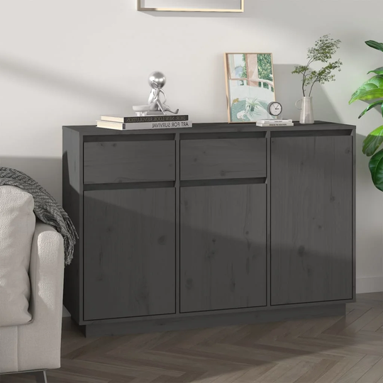 vidaXL Sideboard Gray 43.3"x13.4"x29.5" Solid Wood Pine