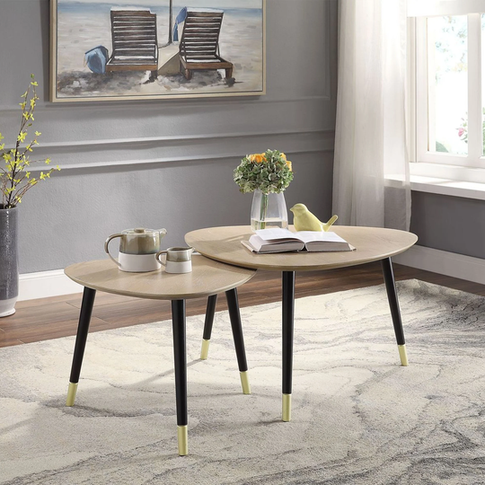 Wood Nesting Coffee Table Triangle Tea Table Set of 2