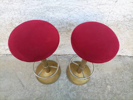 1 Of 2 Vintage Bar Stools/ Chairs/ Metal & Textile Red Chairs /80S