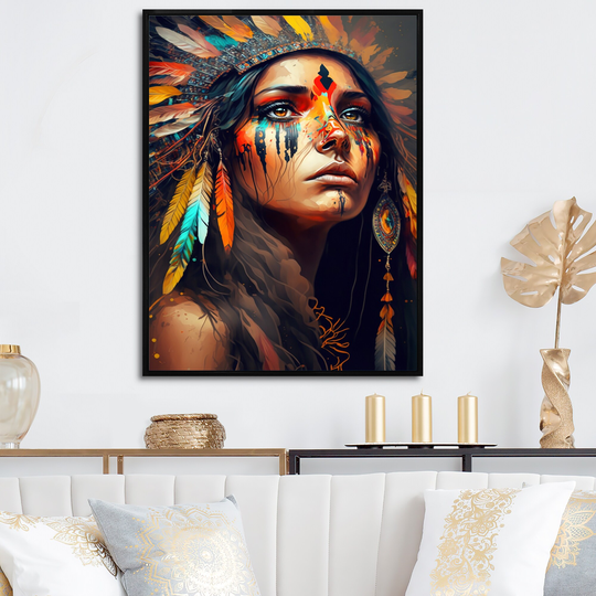 Designart 'Colorful Native American Woman I' Contemporary Glam Framed Canvas Art Print