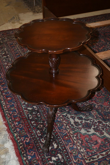 Vintage 2 Tier Mahogany Pie Crust Table, Antique Side Accent Table