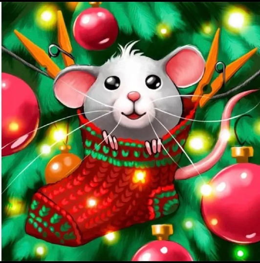 Us Shipping, 25x25cm Adorable Christmas Stocking, Mouse, Diamond Painting Kit. Square Drills, Full Drill