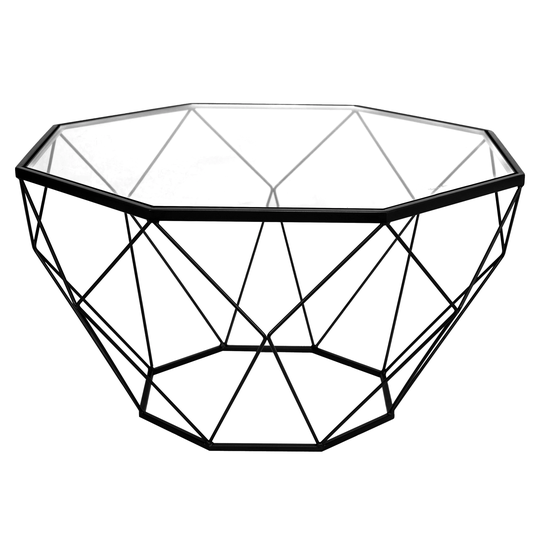 LeisureMod Malibu Octagon Glass Top Coffee Table With Geometric Base