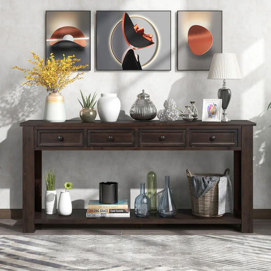 Console Table for Entryway with Storage Drawers and Bottom Shelf