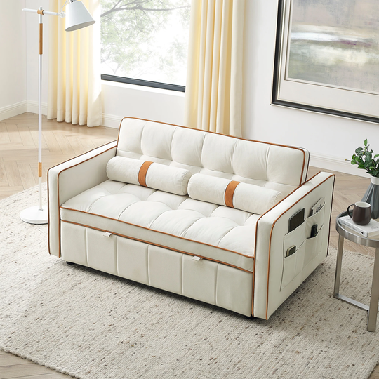 Modern Pull Out Sleeper Sofa Bed, Loveseat with Adjustable Backrest - 56"Wx39"Dx31"H