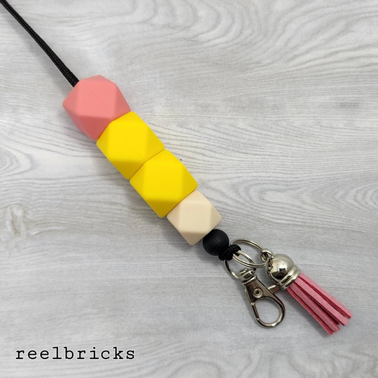 Pencil Lanyard Silicone Beaded - Id Badge Holder Minimalist Breakaway Clasp- Teacher Appreciation Gift Keychain Key Ring Fob