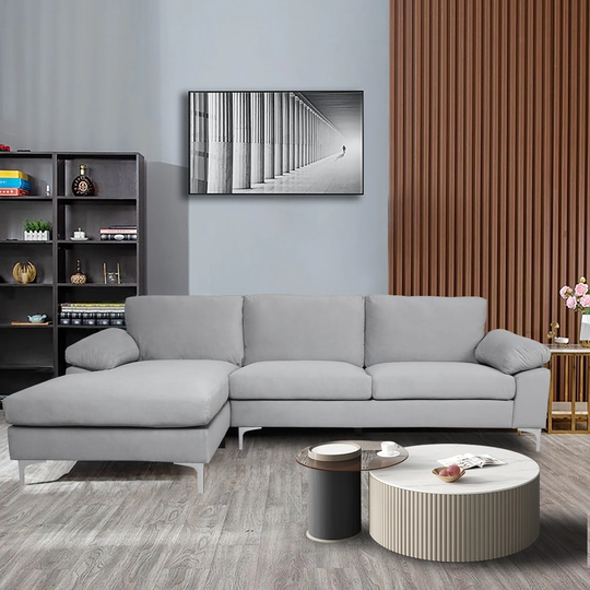 Modern L-shape Stationary Sectional Sofa Pillow Top Arm Velvet Upholstered Left Hand Facing Chaise Removable Cushions Sofa