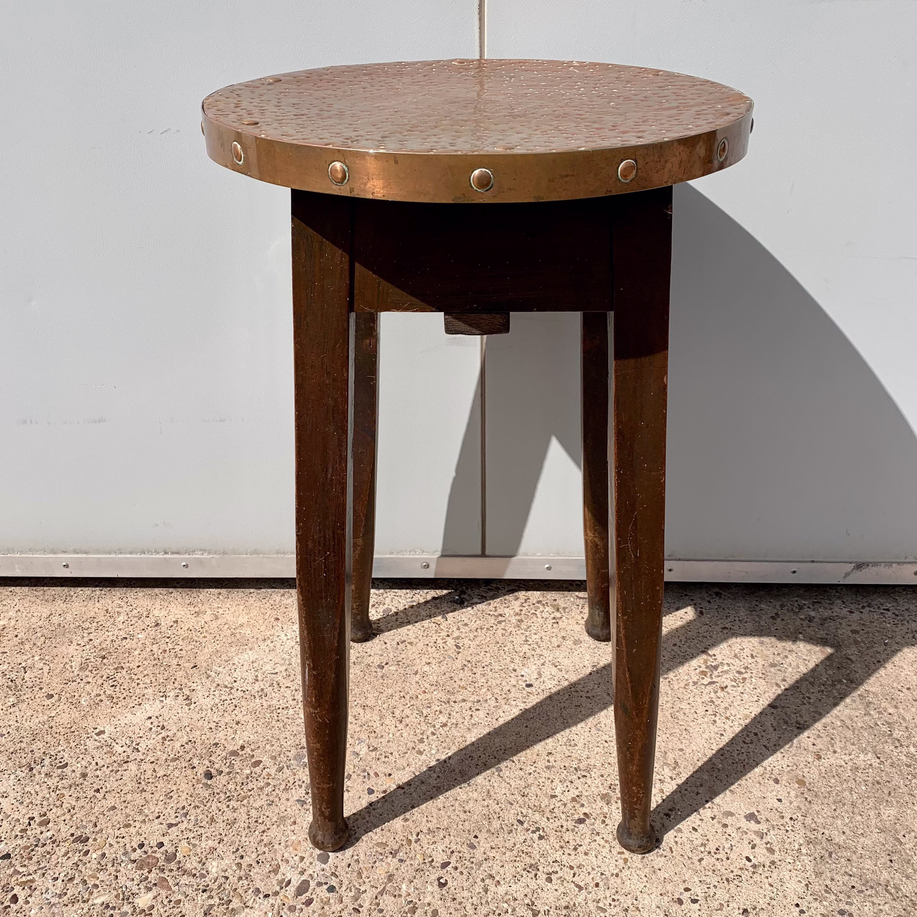 Vintage Copper & Oak Pub Table