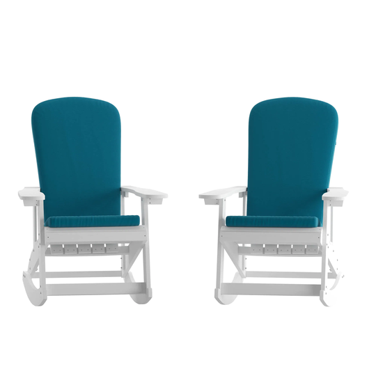 Flash Furniture Savannah Set of 2 Adirondack Rocking Chairs in White - 29.5"Wx37.75"Dx39.5"H
