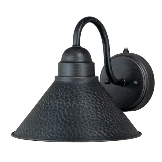 Outland 1 Light Dusk to Dawn Black Gold Farmhouse Barn Dome Outdoor Wall Lantern - 9.75-in W x 9-in H x 11.75-in D
