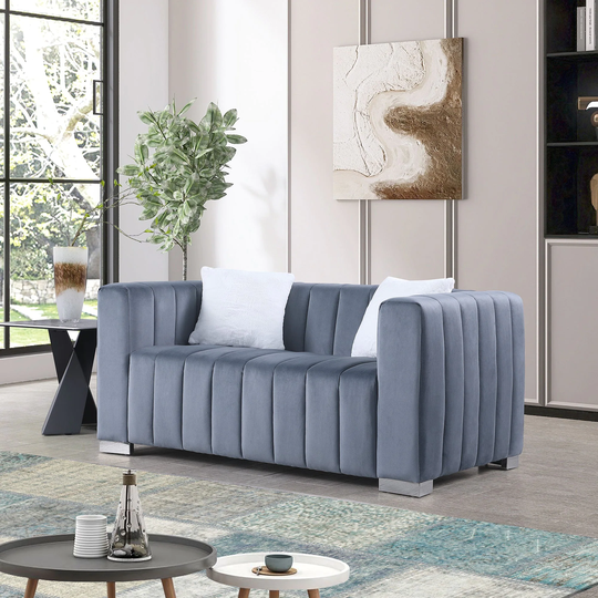 63" Velvet Square Arm Sofa with 2 Pillows