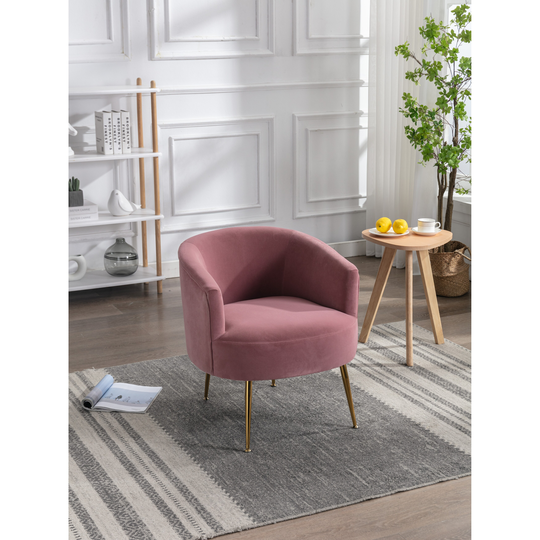 Velvet armchair accent chair tub chair with gold metal legs,Dark Pink