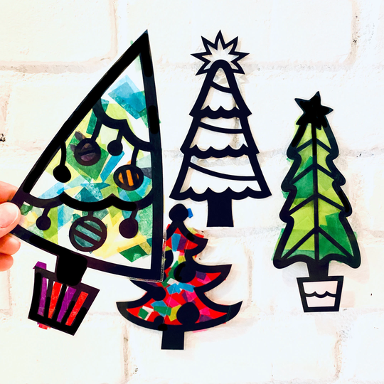 Holiday Trees Suncatcher Kit - Kids Craft Diy Art Holiday Gift For Crafts Christmas Kits