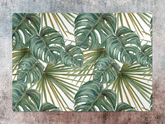 Exotic Plants Chair Mat, Green Splat White Vinyl Floor Leaves Protective Office Room Rug, Housewarming Gift