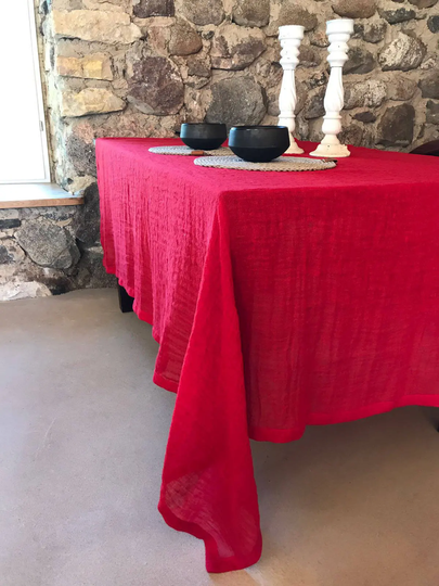 Christmas Red Linen Table Cloth, Tablecloth Rectangle, Square, Linen, Custom Tablecloth