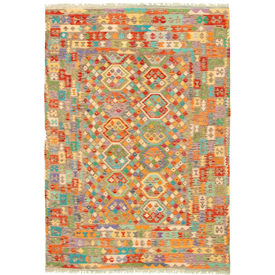 ECARPETGALLERY Flat-weave Bold and Colorful Multi Color Wool Kilim - 6'5 x 9'6