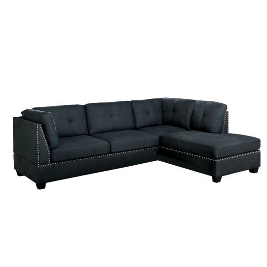 2 Piece Fabric Sectional Sofa With Nailhead Trim, Dark Gray