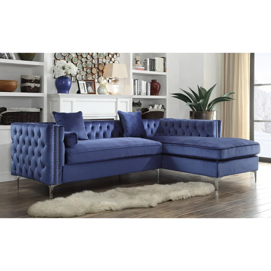 Chic Home Monet Velvet Silver Right Facing Sectional Sofa, Navy
