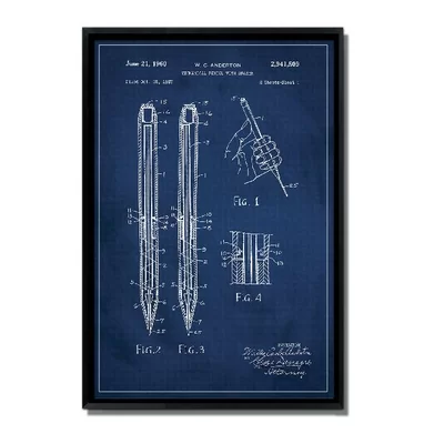 'Mechanical Pencil Patent' Framed Graphic Art Print on Canvas