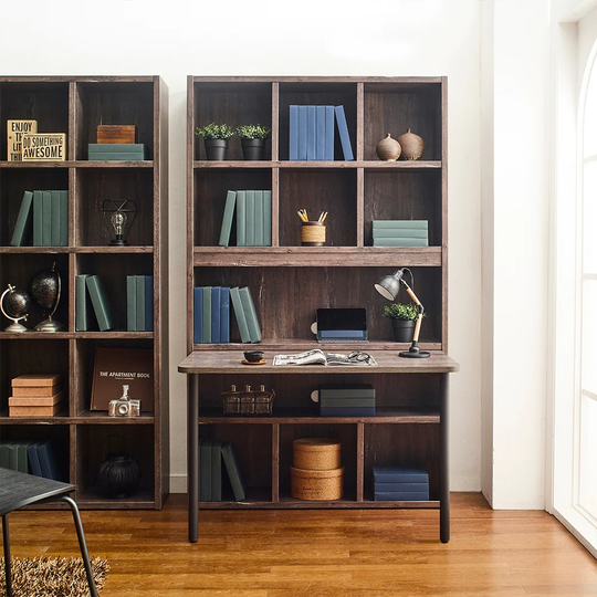 Perrisk-D Wood Desk with Bookcase in Rustic Gray