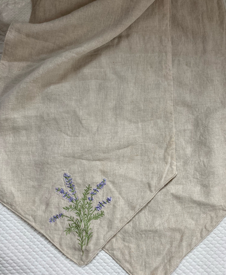 Embroidered Table Runner . Spring Flower Runner. Double Sided Lavender
